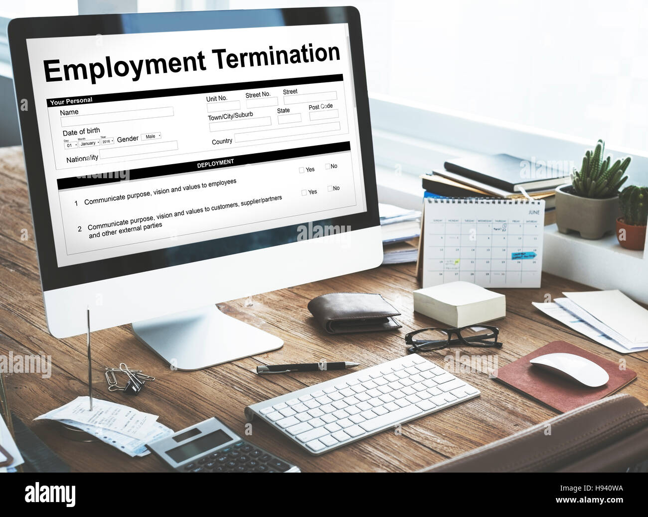 Terminazione di occupazione Modulo pagina concetto grafico Foto Stock