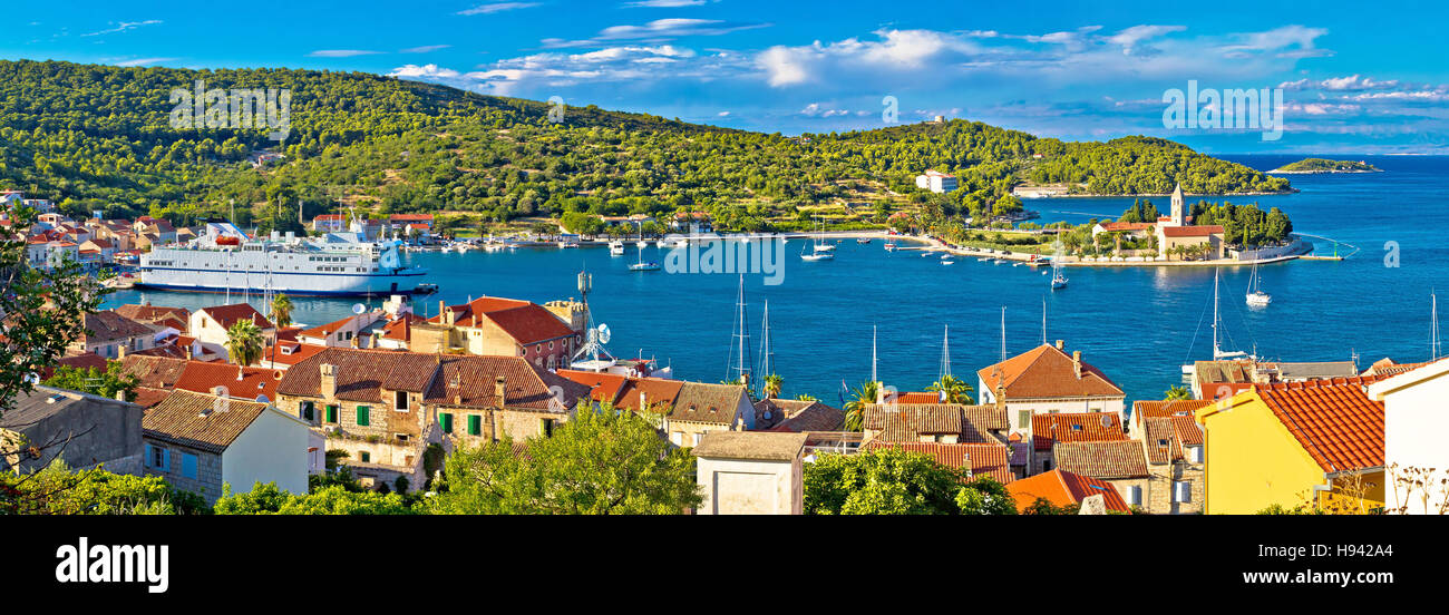 Porto di isola di Vis panorama, Dalmazia, Croazia Foto Stock