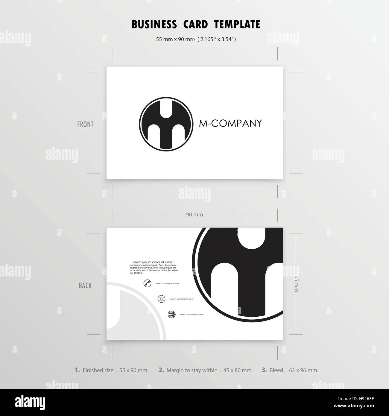 Business Cards Design modello. Nome simbolo di carte. Dimensioni 55 mm x 90 mm (i 2.165 in x 3,54 in).illustrazione vettoriale Illustrazione Vettoriale