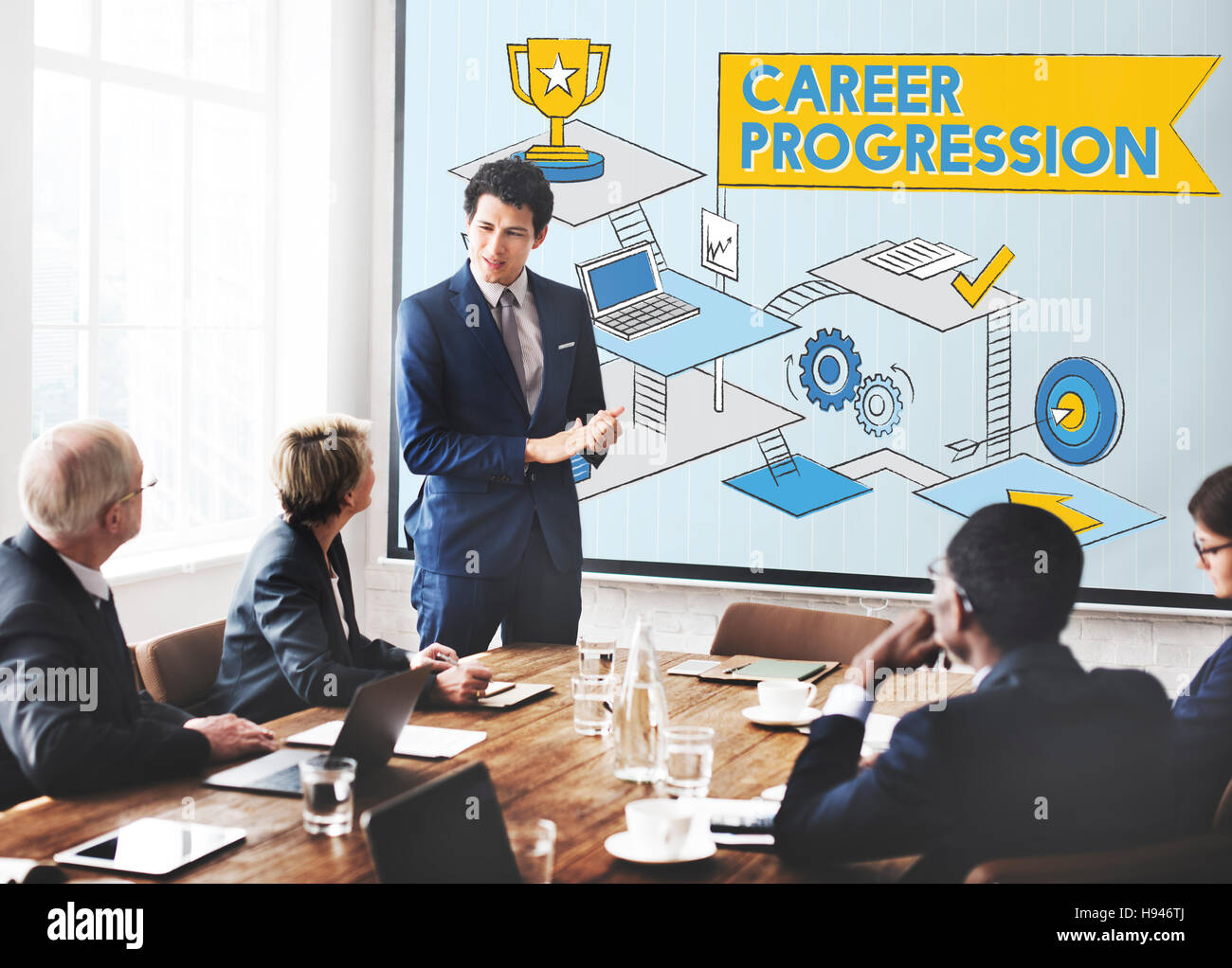 La progressione della carriera promozione Realizzazione concetto di successo Foto Stock