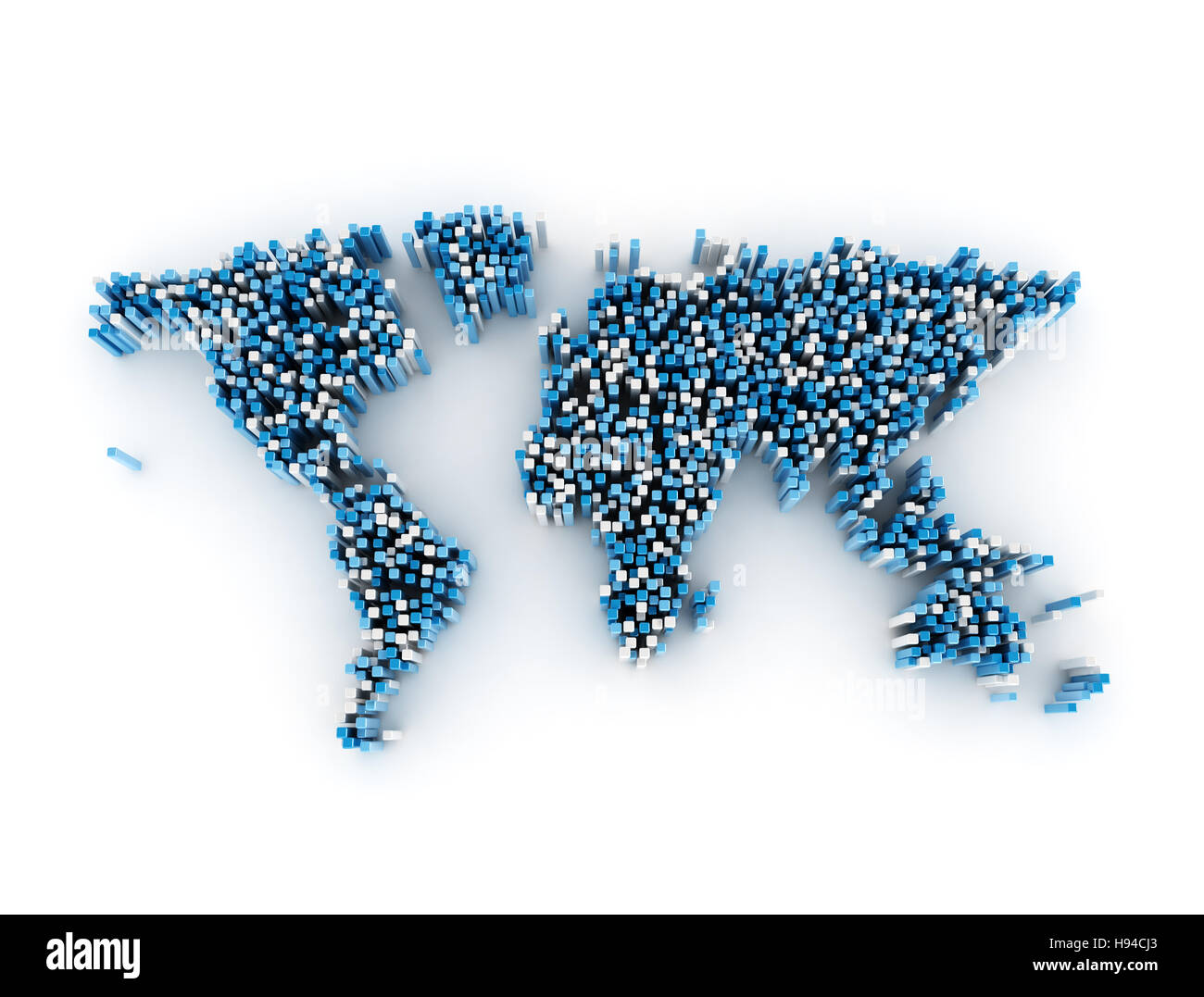 Mappa mondo fatto di 3d i pin i cubi su sfondo bianco Foto Stock