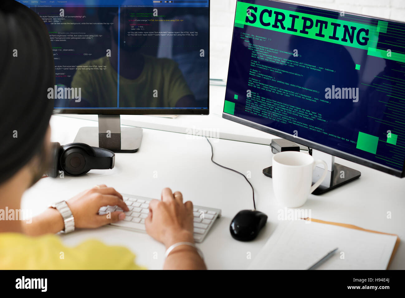 Calcolatore di scripting linguaggio di programmazione codice Developer Concetto tecnologico Foto Stock