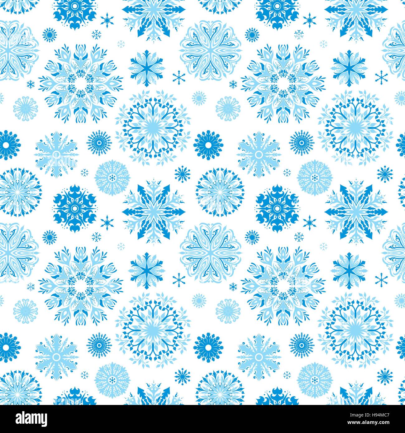 Seamless texture decorativo con fiocchi di neve dettagliate su sfondo bianco per i tessili e i wallpaper design Illustrazione Vettoriale
