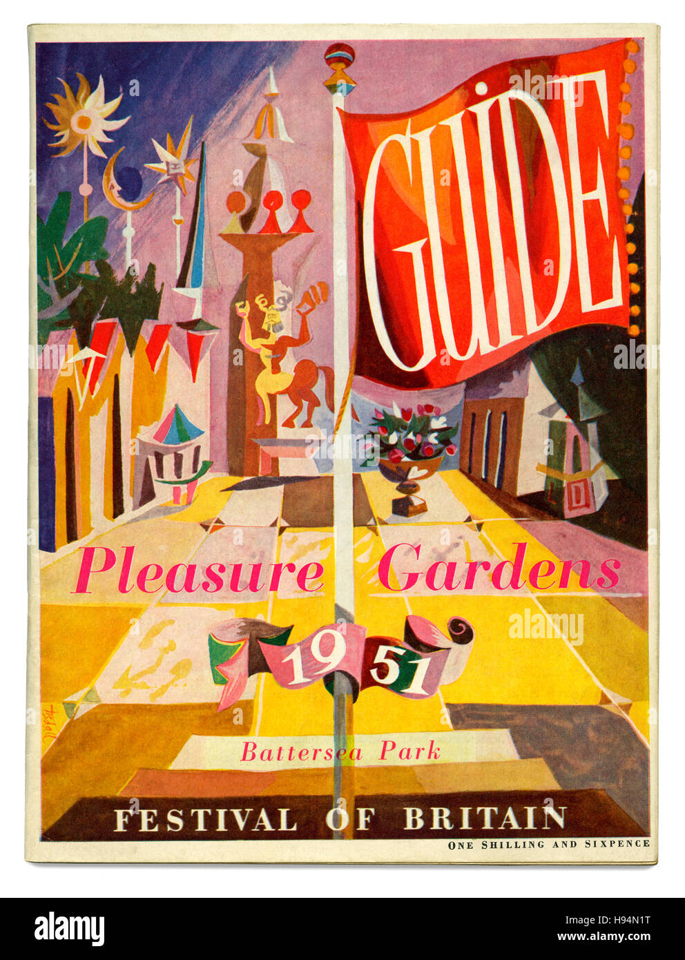 Coperchio per il Festival della Bretagna Pleasure Gardens guida, Parco di Battersea, Londra, 1951 Foto Stock