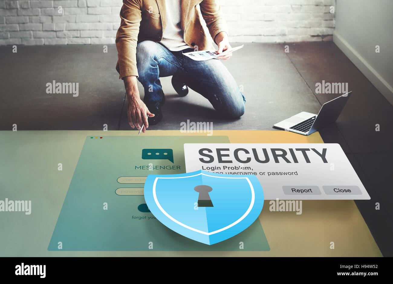 Sistema di sicurezza della password di accesso alla rete di dati concetto di sorveglianza Foto Stock