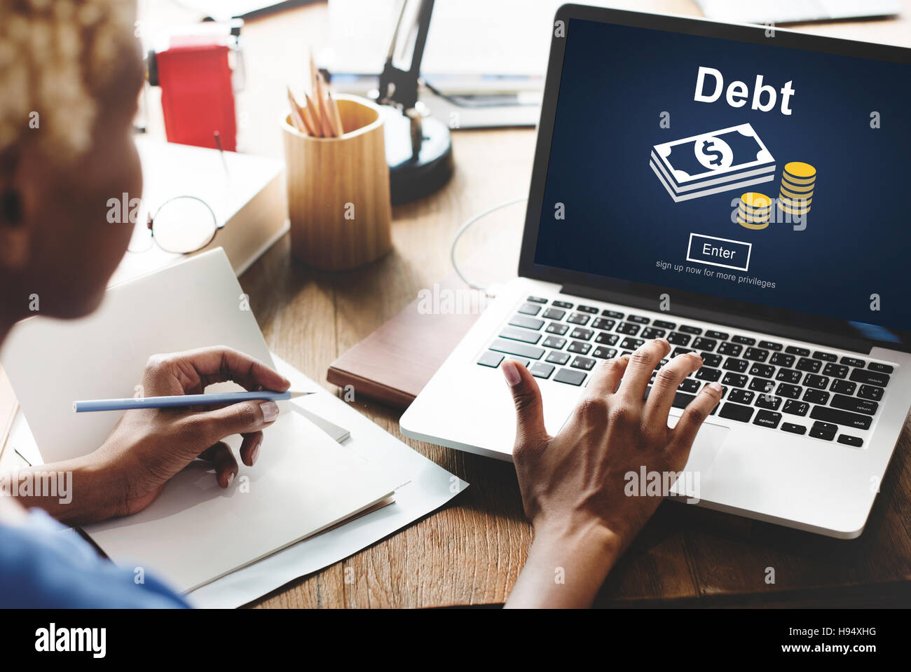 Il debito di credito prestito denaro problema finanziario Concept Foto Stock