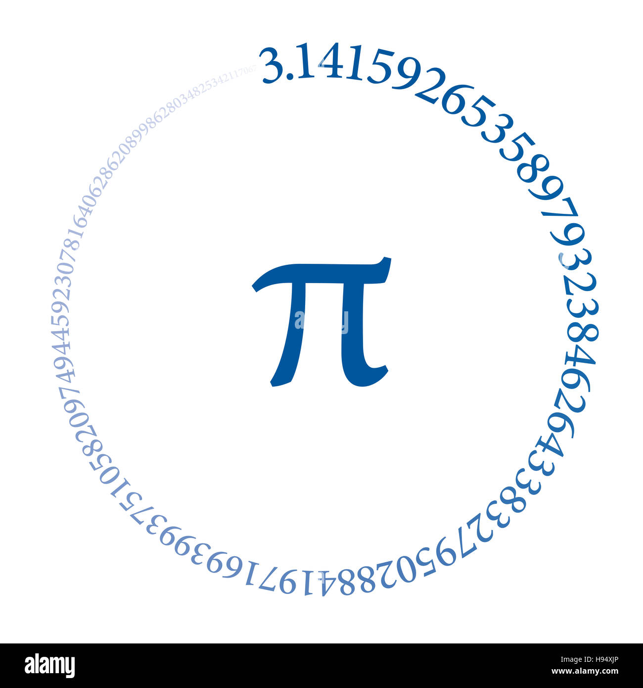 Il primo centinaio di cifre del numero Pi sono formando un cerchio. Valore del numero infinito pi accurato al novantanove virgola decimale. Foto Stock