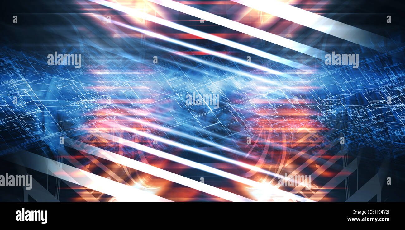 Abstract colorato digital high-tech sfondo con luminosi schemi di maglia, alla computer grafica 3D illustrazione Foto Stock