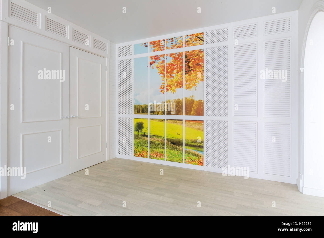 Luce minimalista delle camere di design con immagine autunno Foto Stock