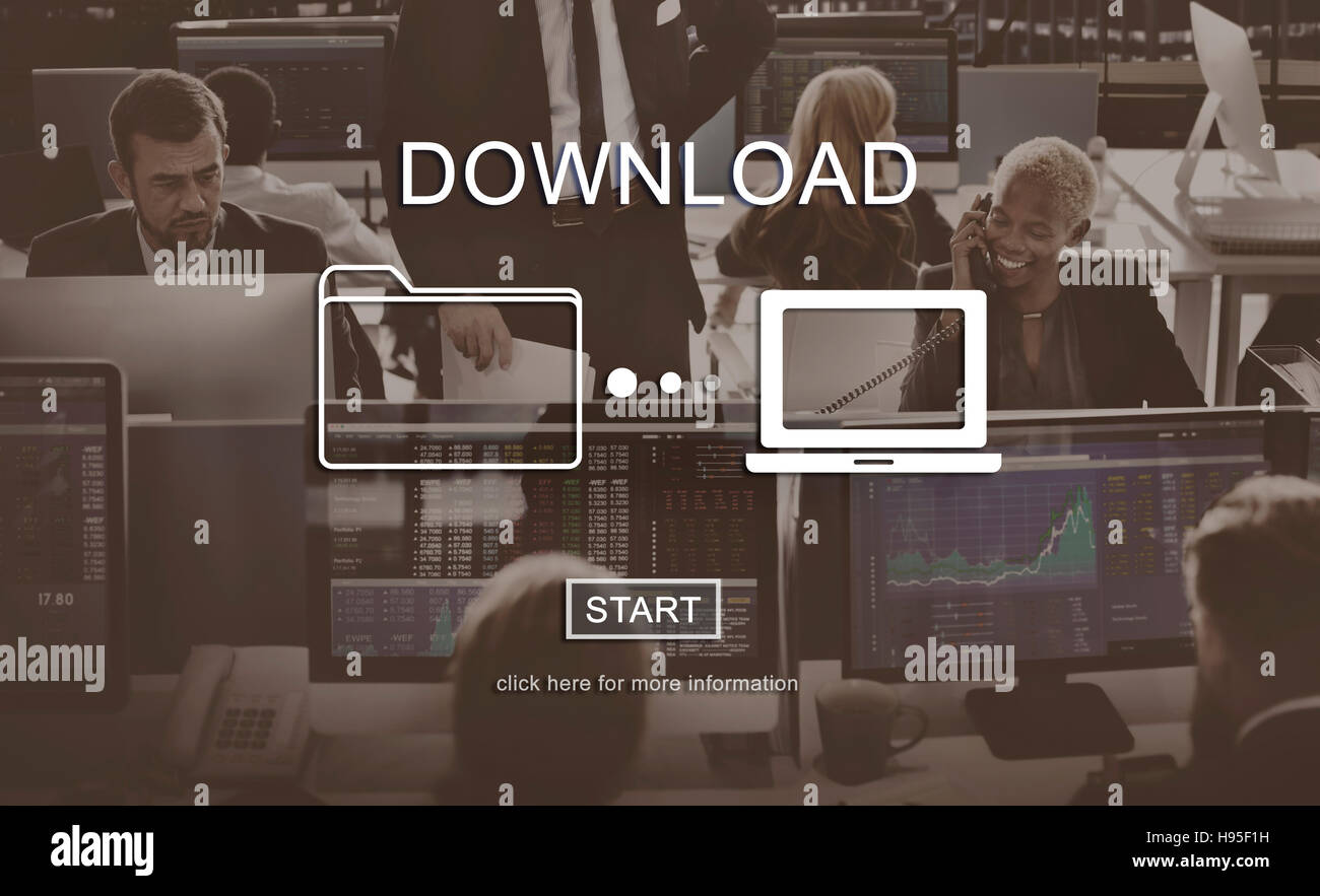 Scaricare i file di dati di informazione Internet il concetto di condivisione Foto Stock