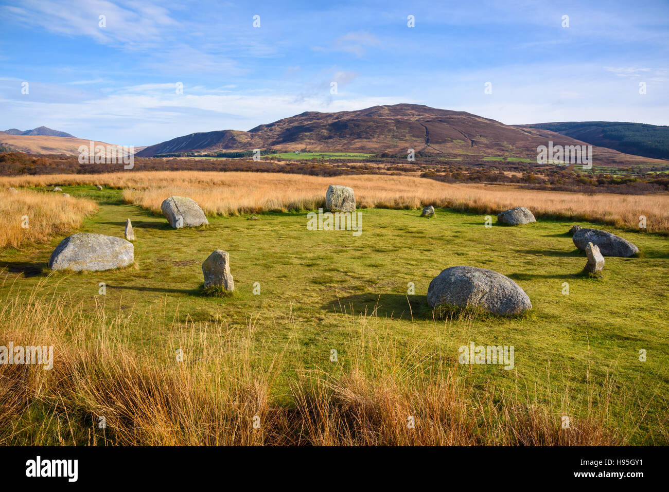 Machrie Moor circoli di pietra, Isle of Arran, North Ayrshire, in Scozia Foto Stock