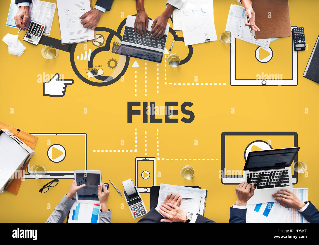 I dati di file di dispositivi di informazione concetto di archiviazione Foto Stock