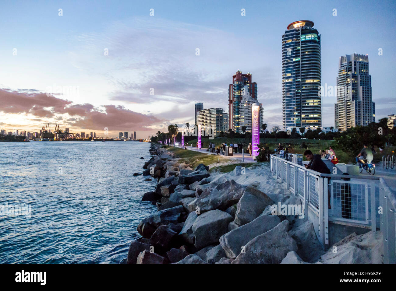 Miami Beach Florida, South Pointe Park, Government Cut, alti condomini, tartarughe, FL161113014 Foto Stock