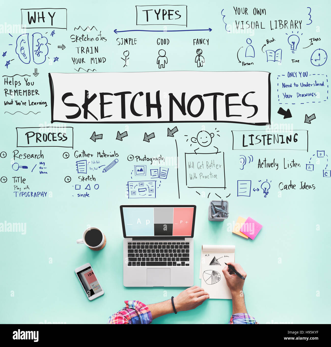 Schizzo note Disegno Creativo Design Concept grafico Foto Stock