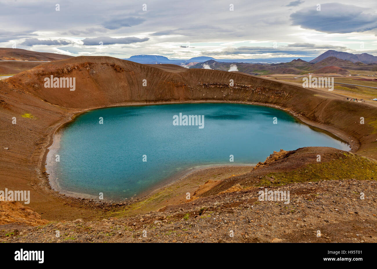 Krafla è una caldera, il cratere vulcanico, nel nord dell'Islanda dal lago Mývatn. Foto Stock