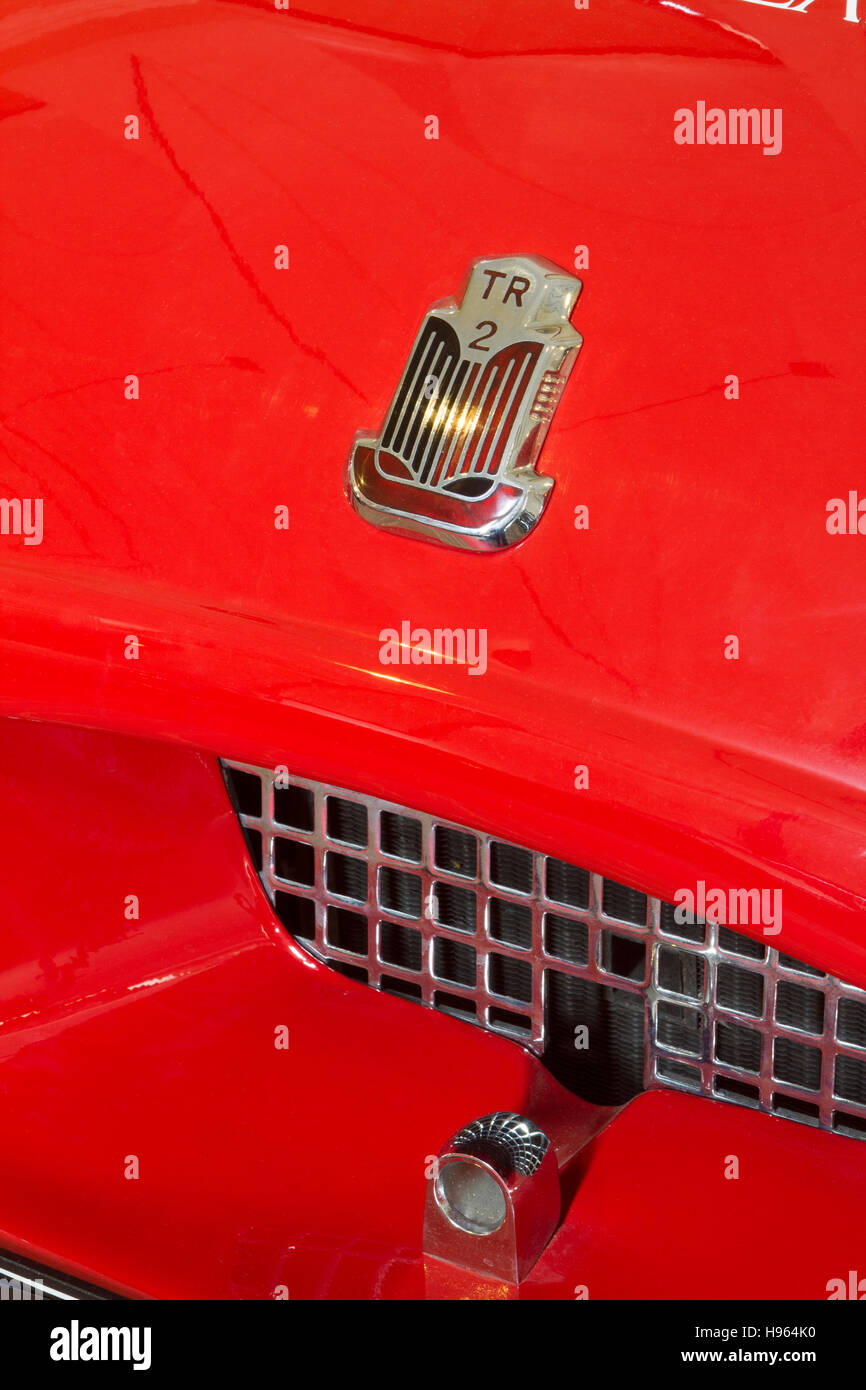 Ornamento del cofano su 1954 Triumph TR2 Foto Stock