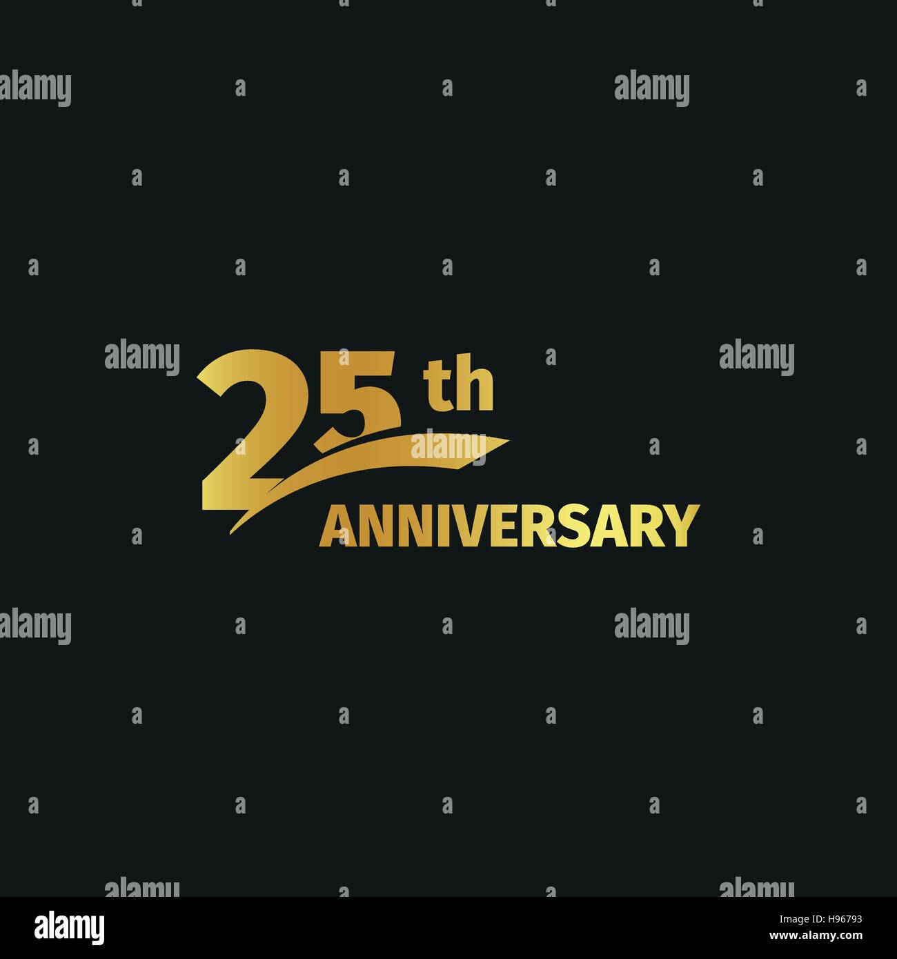 Abstract isolato golden XXV anniversario logo su sfondo nero. 25 numero logotipo. Venticinque anni dopo la celebrazione del Giubileo e la relativa icona. Emblema di compleanno. Illustrazione Vettoriale. Illustrazione Vettoriale
