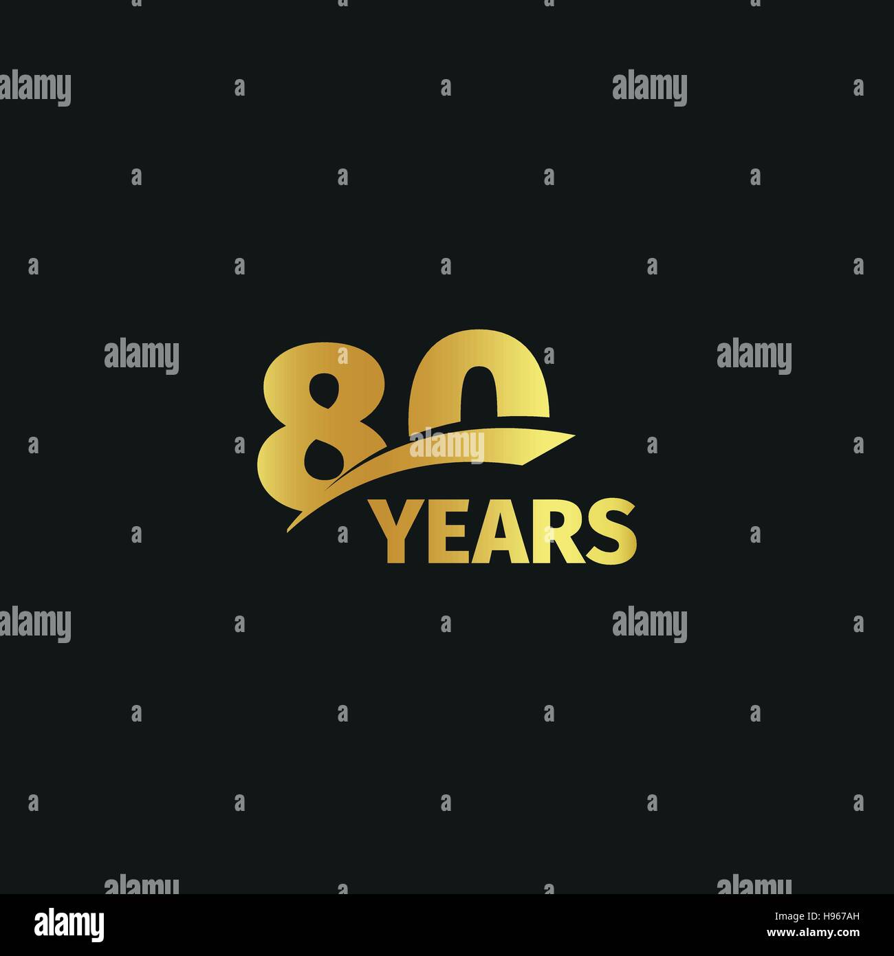 Abstract isolato golden ottantesimo anniversario logo su sfondo nero. 80 numero logotipo. Ottanta anni la celebrazione del Giubileo e la relativa icona. Ottantesimo compleanno emblema. Illustrazione Vettoriale. Illustrazione Vettoriale