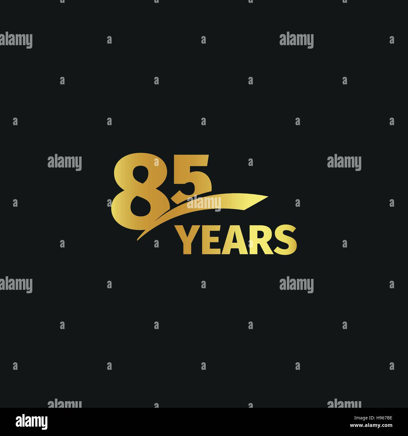 Abstract isolato golden ottantacinquesimo anniversario logo su sfondo nero. 85 numero logotipo. Ottantacinque anni la celebrazione del Giubileo e la relativa icona. Emblema di compleanno. Illustrazione Vettoriale. Illustrazione Vettoriale