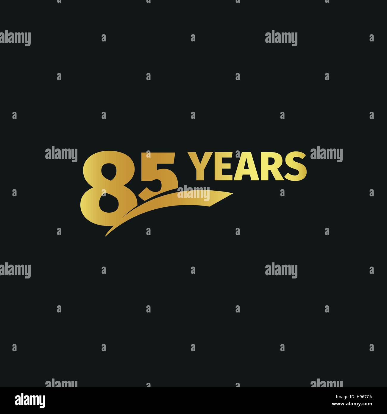 Abstract isolato golden ottantacinquesimo anniversario logo su sfondo nero. 85 numero logotipo. Ottantacinque anni la celebrazione del Giubileo e la relativa icona. Emblema di compleanno. Illustrazione Vettoriale. Illustrazione Vettoriale