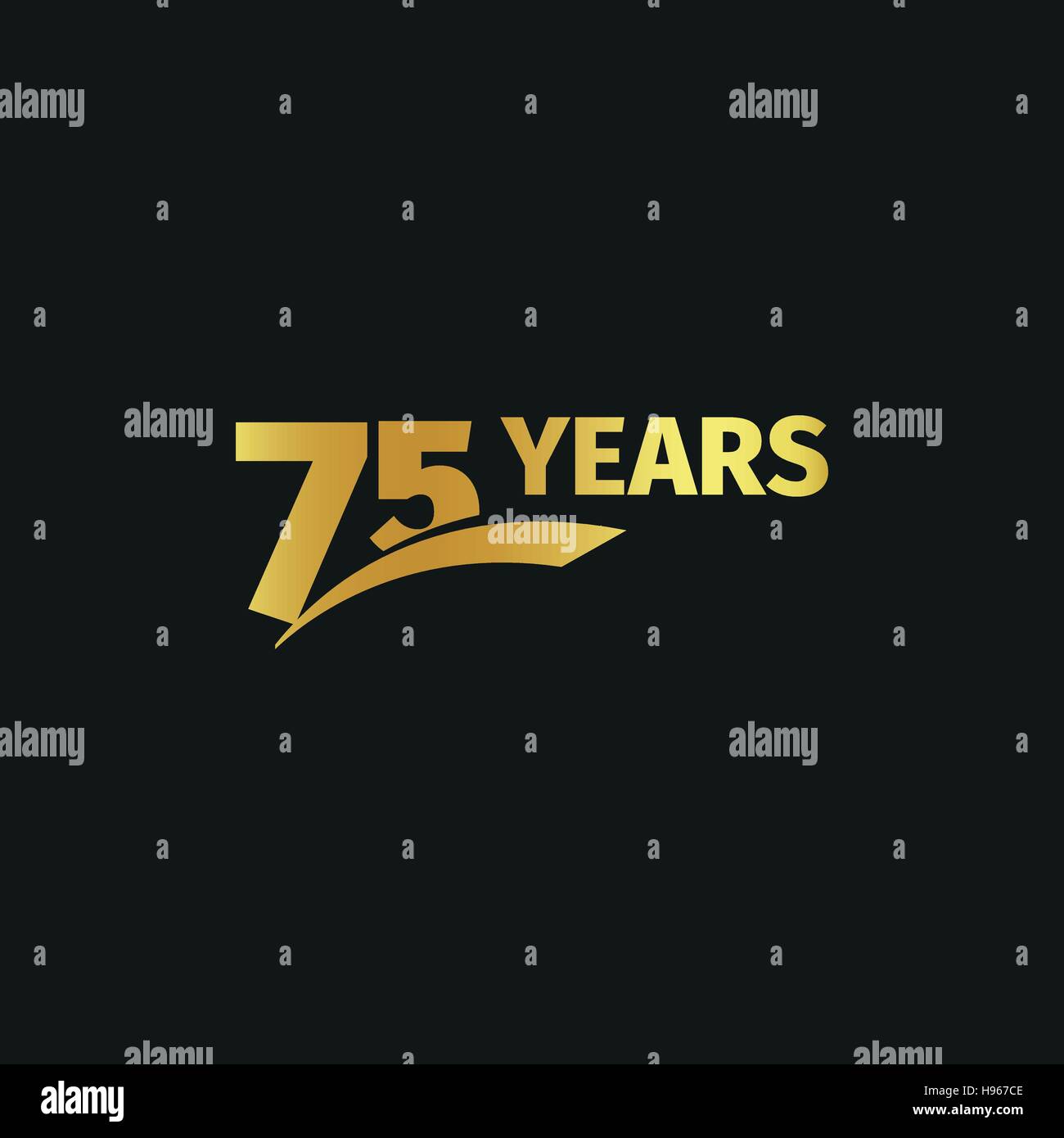Abstract isolato golden settantacinquesimo anniversario logo su sfondo nero. 75 numero logotipo. Settantacinque anni la celebrazione del Giubileo e la relativa icona. Emblema di compleanno. Illustrazione Vettoriale. Illustrazione Vettoriale