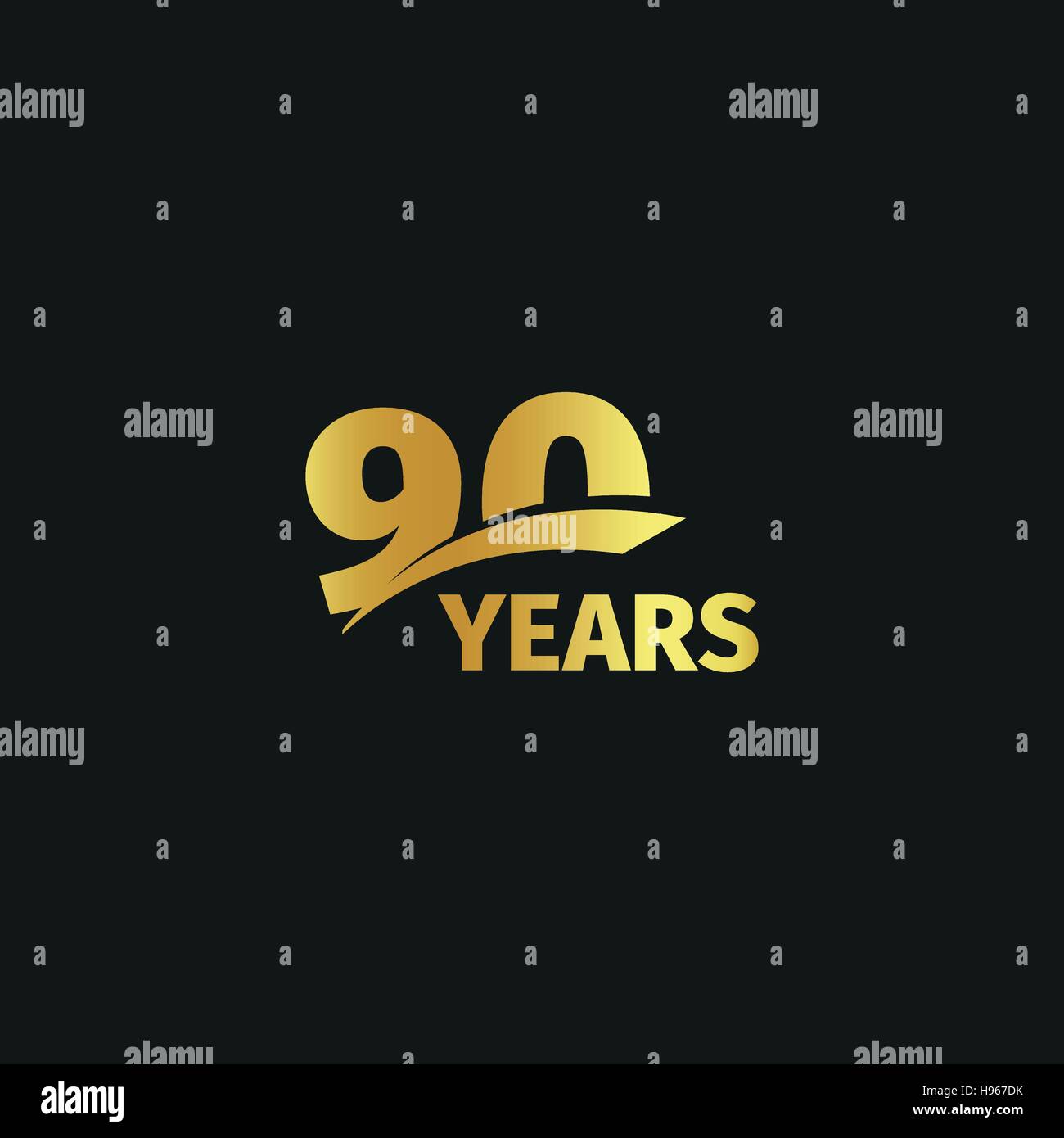 Abstract isolato golden novantesimo anniversario logo su sfondo nero. 90 numero logotipo. Ninty anni celebrazione giubilare icona. Compleanno Nintieth emblema. Illustrazione Vettoriale. Illustrazione Vettoriale