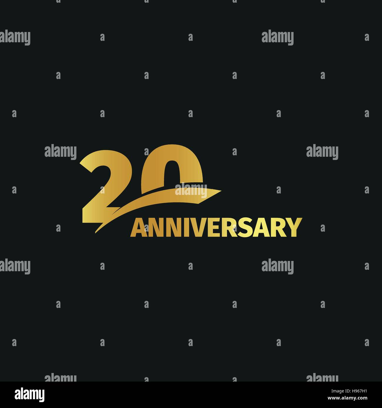 Abstract isolato golden ventesimo anniversario logo su sfondo nero. 20 numero logotipo. Venti anni la celebrazione del Giubileo e la relativa icona. Ventesimo compleanno emblema. Illustrazione Vettoriale. Illustrazione Vettoriale