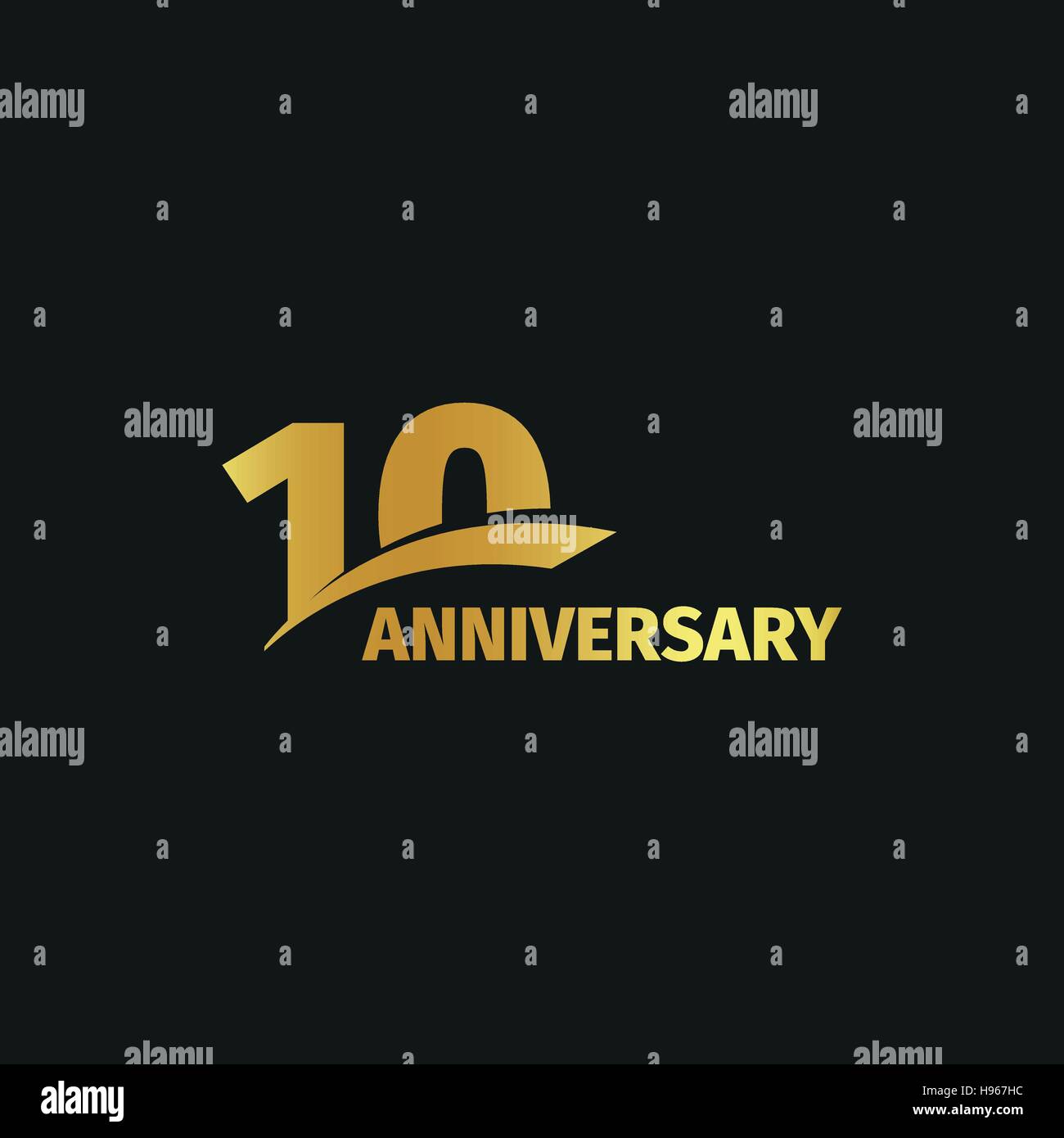 Abstract isolato golden decimo anniversario logo su sfondo nero. 10 numero logotipo. Dieci anni la celebrazione del Giubileo e la relativa icona. Decimo compleanno emblema. Illustrazione Vettoriale. Illustrazione Vettoriale