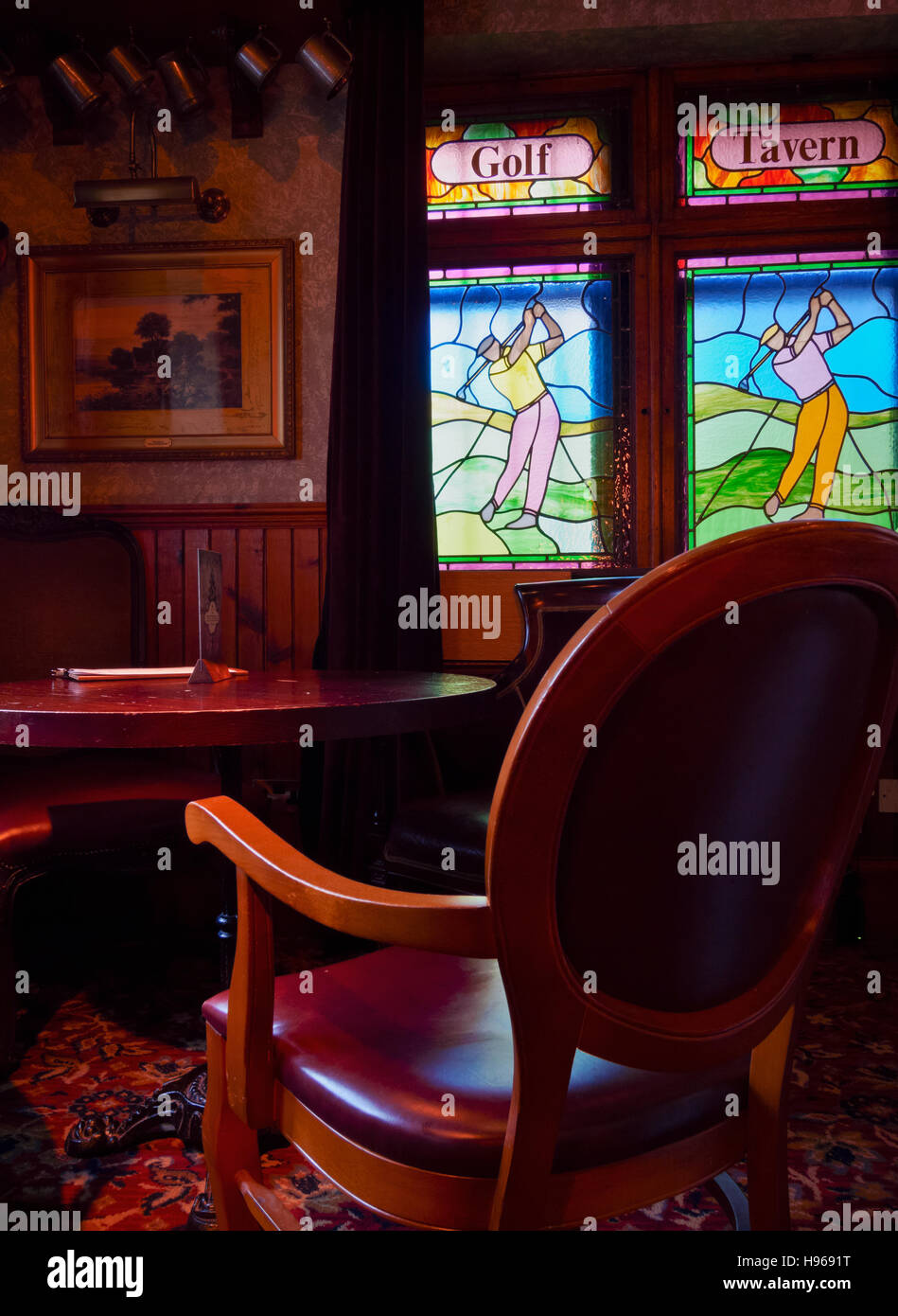 Regno Unito, Scozia, Lothian, Edimburgo, vista interna del Golf Tavern. Foto Stock