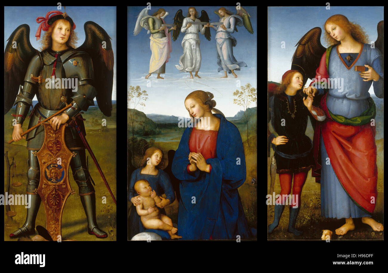 Pietro Perugino - tre pannelli da un retablo, Certosa - 1496 Foto Stock