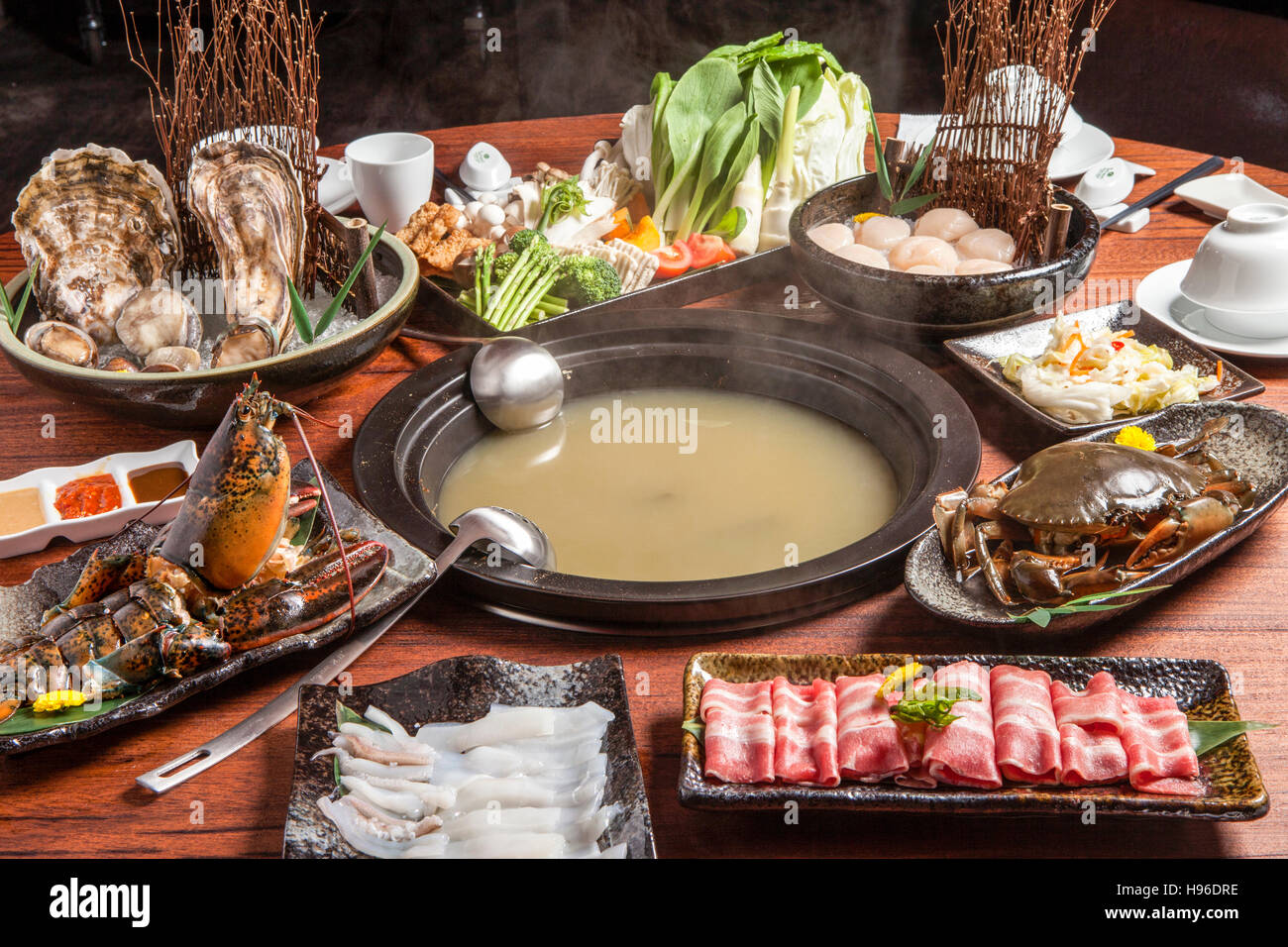 Tutto il set di frutti di mare per la hot pot Foto Stock