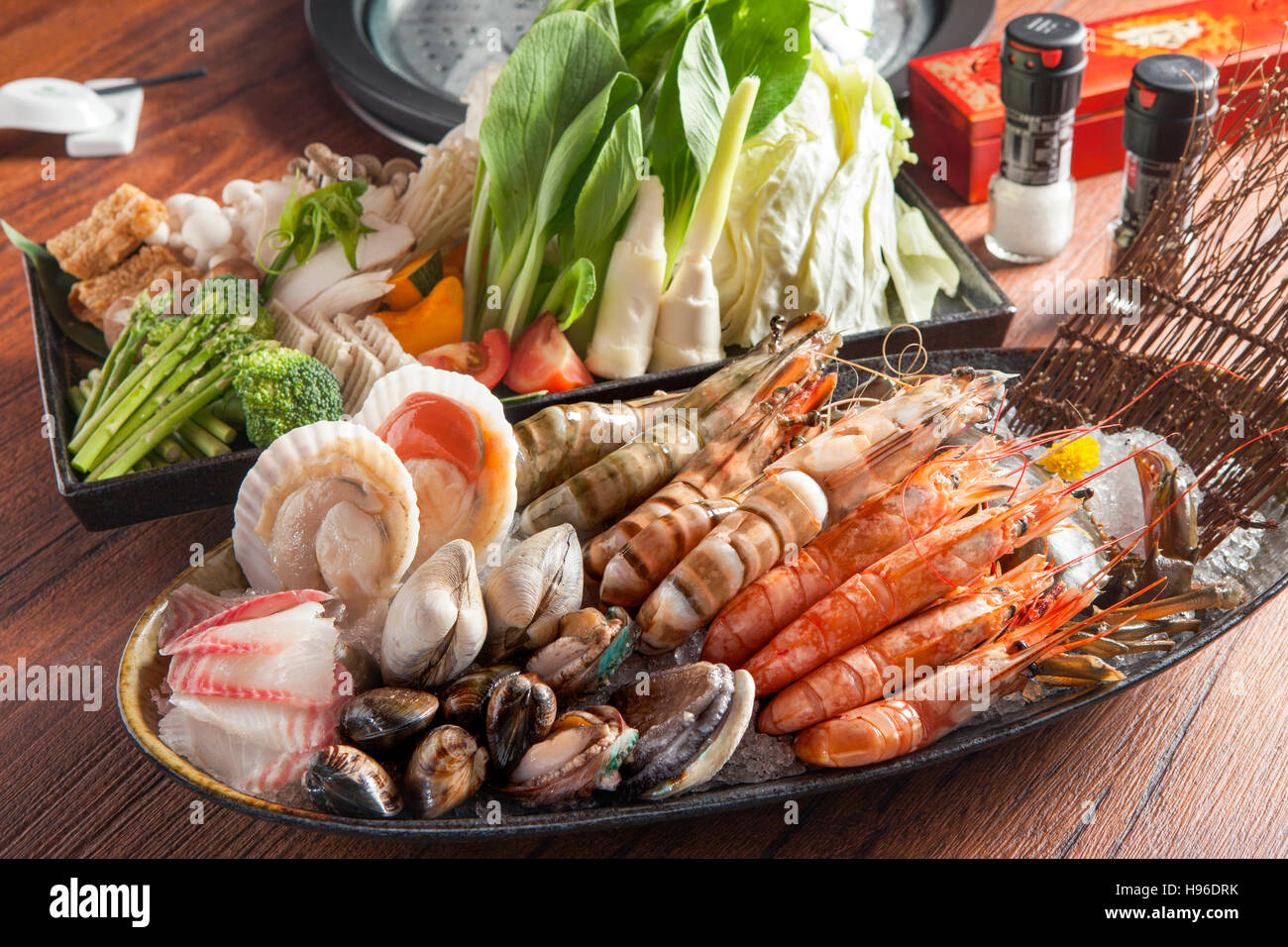 Tutto il set di frutti di mare per la hot pot Foto Stock