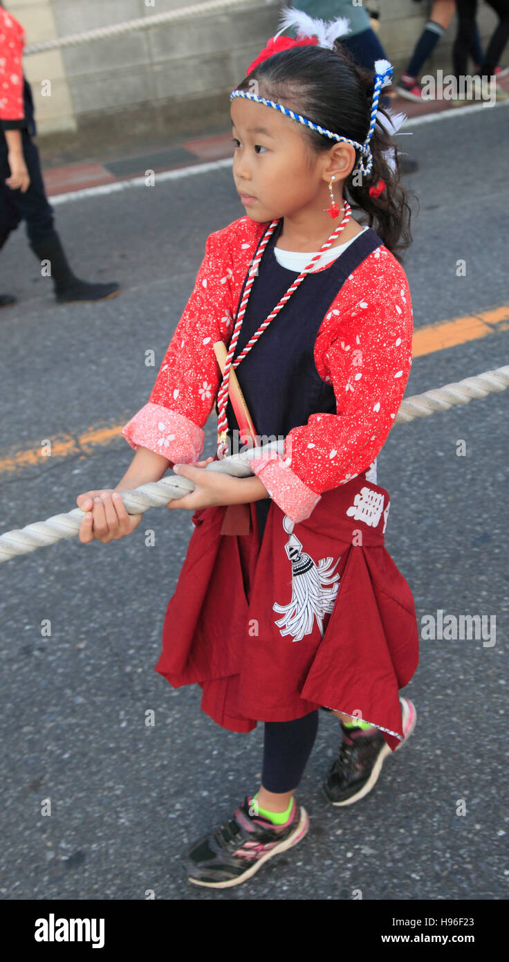 Giappone, Sakura City, festival, bambina, ritratto, persone Foto Stock