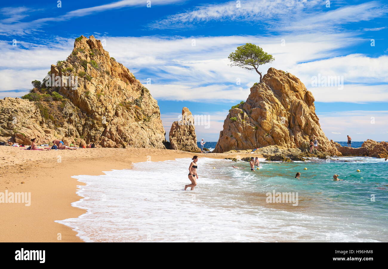 Platja de la Mar Menuda, Tossa de Mar, Costa Brava Beach, Catalogna, Spagna Foto Stock