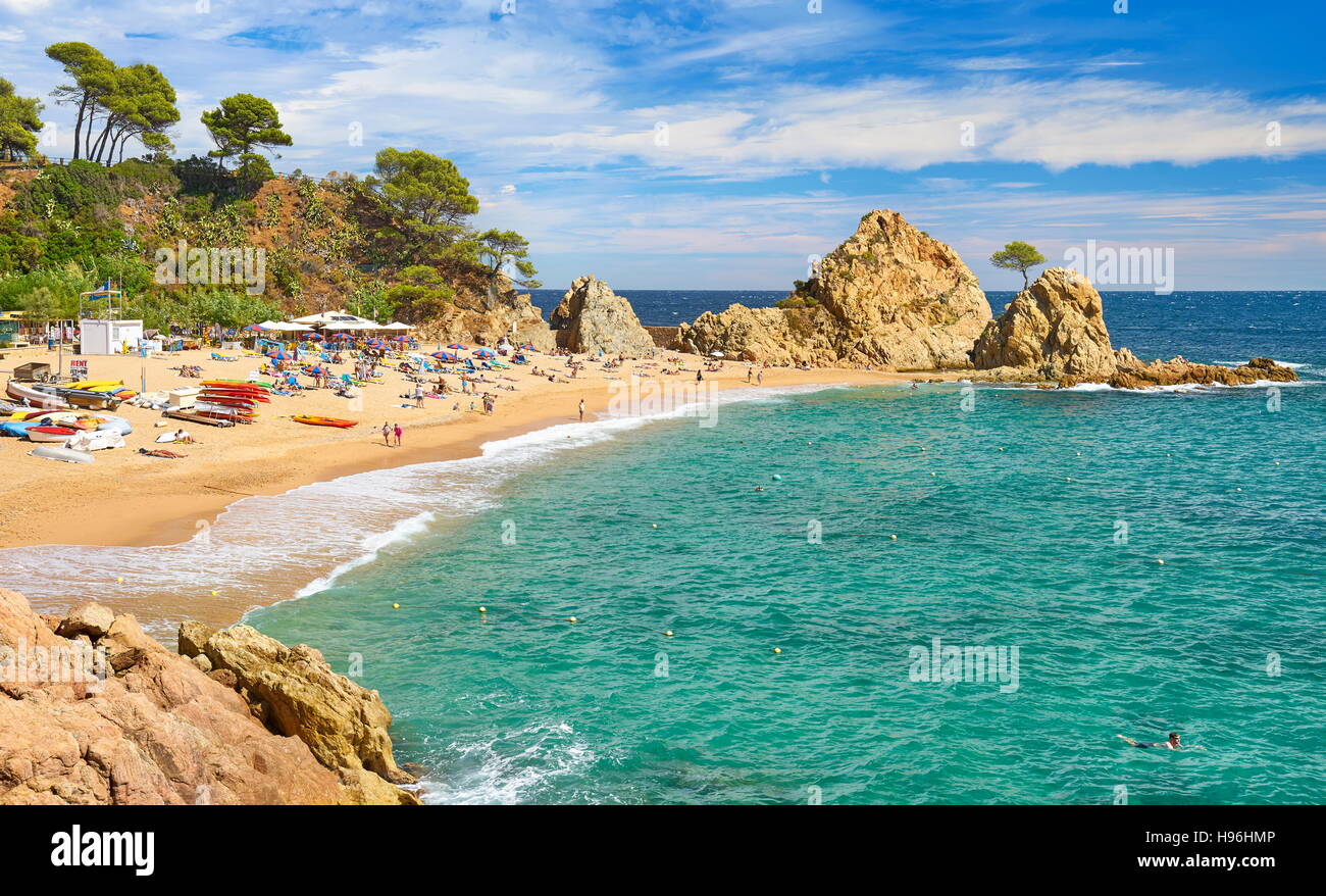 Platja de la Mar Menuda, Tossa de Mar, Costa Brava Beach, Catalogna, Spagna Foto Stock