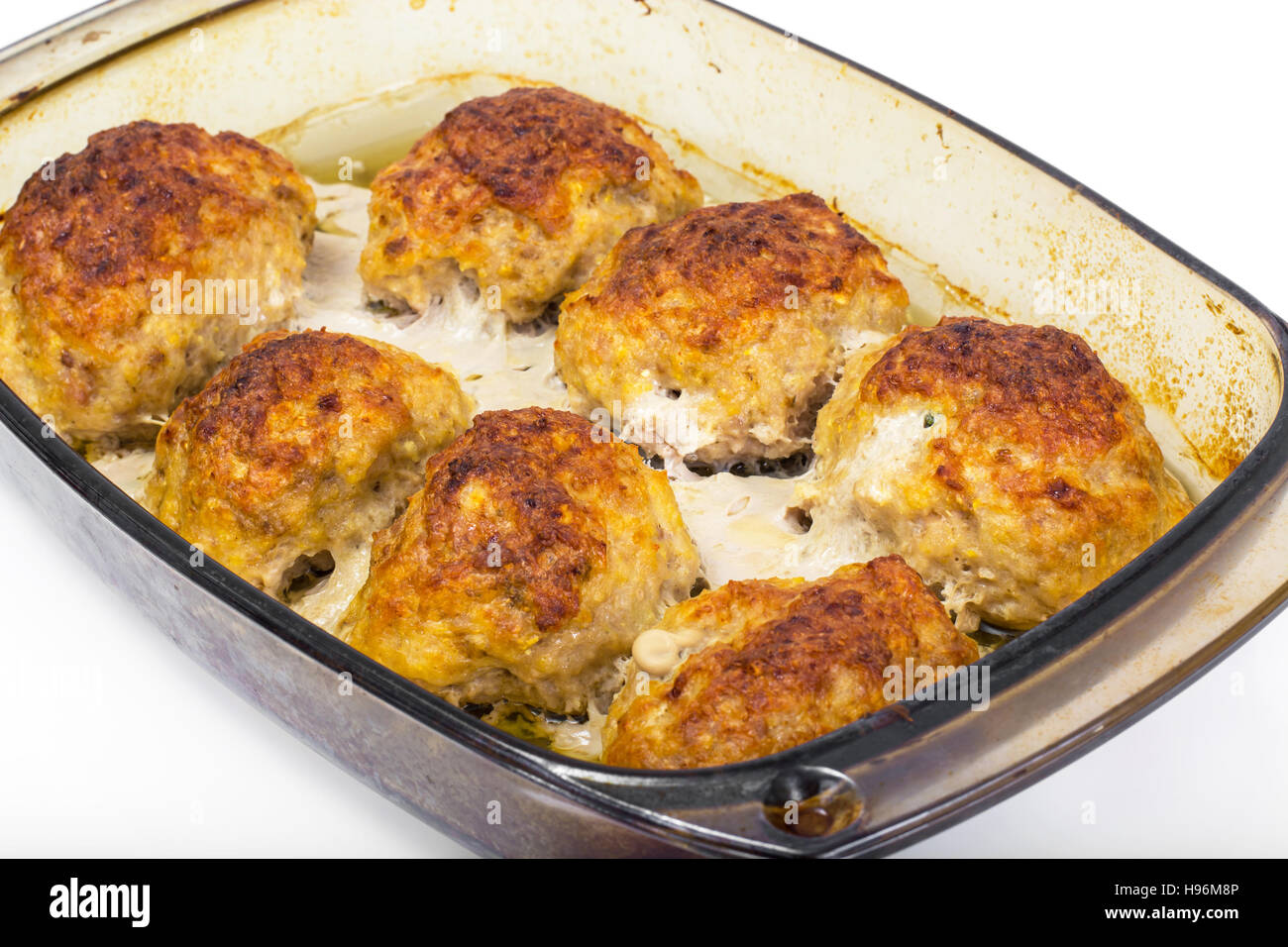 In casa di polpette di carne cotta in forno. Foto Studio Foto Stock
