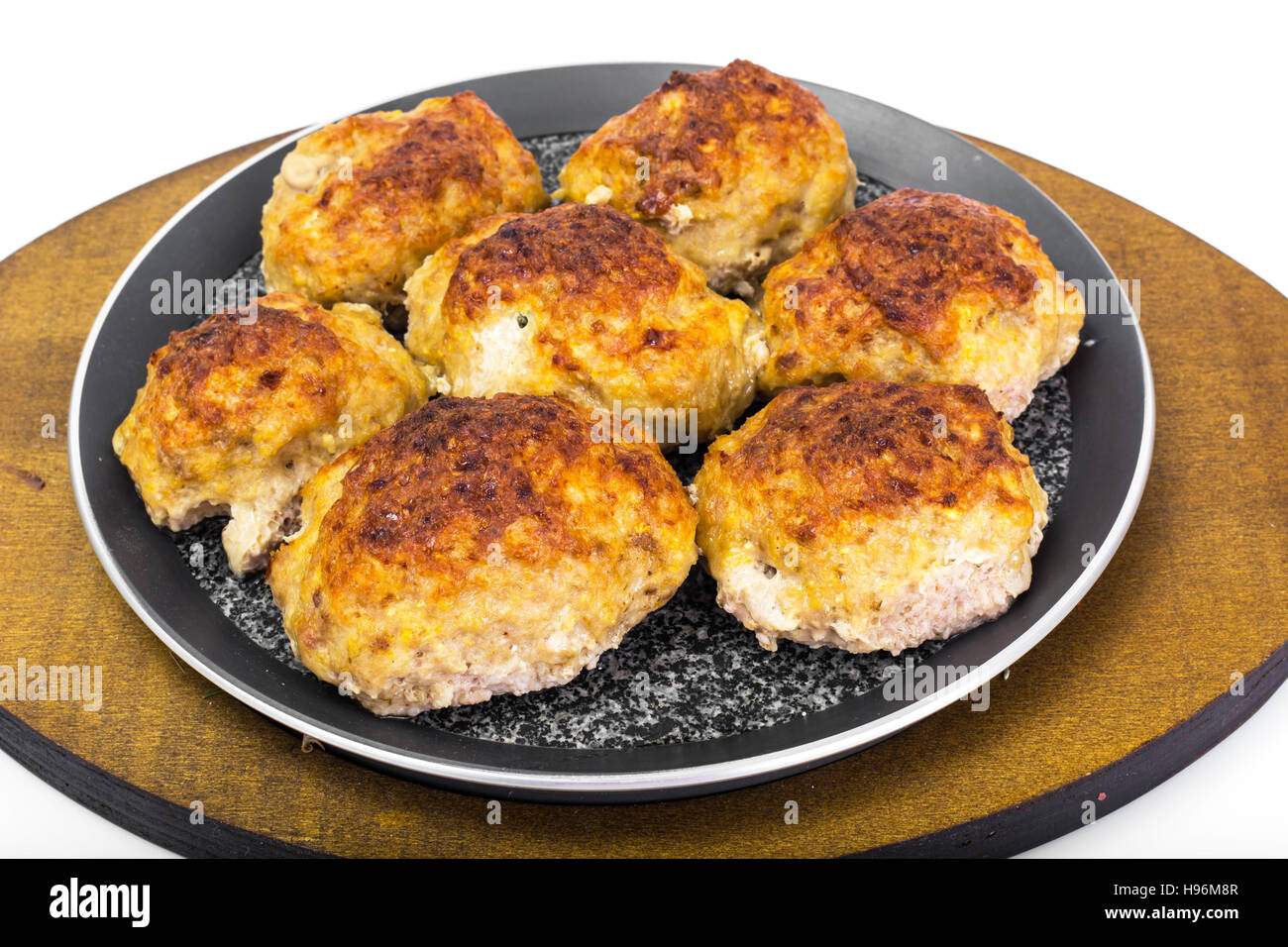 In casa di polpette di carne cotta in forno. Foto Studio Foto Stock