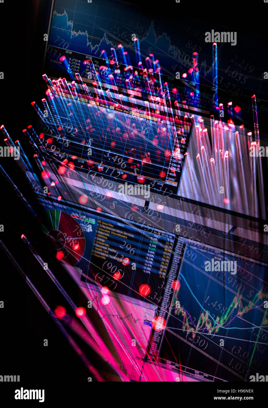 Ologramma di fibre ottiche e il computer Foto Stock