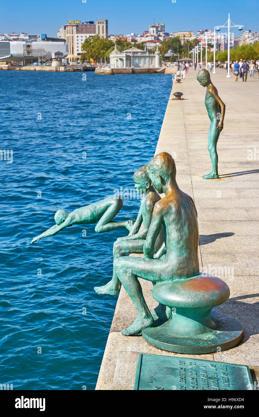 Los Raqueros scultura, Santander, Cantabria, SPAGNA Foto Stock