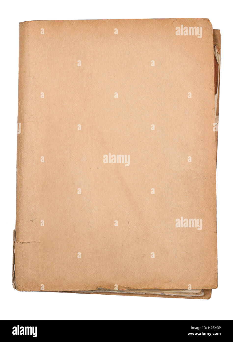 Vista superiore della chiusa di marrone e indossato carta vecchia porta documenti isolato su bianco Foto Stock