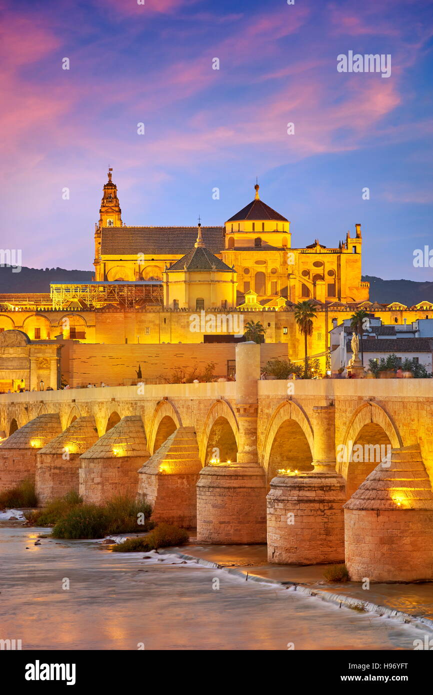Ponte romano e la Moschea di Cordova, Andalusia, Spagna Foto Stock