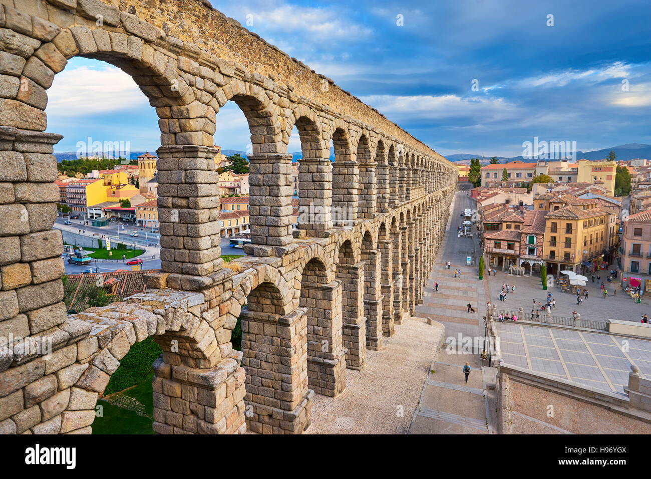 Romano ponte acquedotto di Segovia, in Spagna, UNESCO Foto Stock