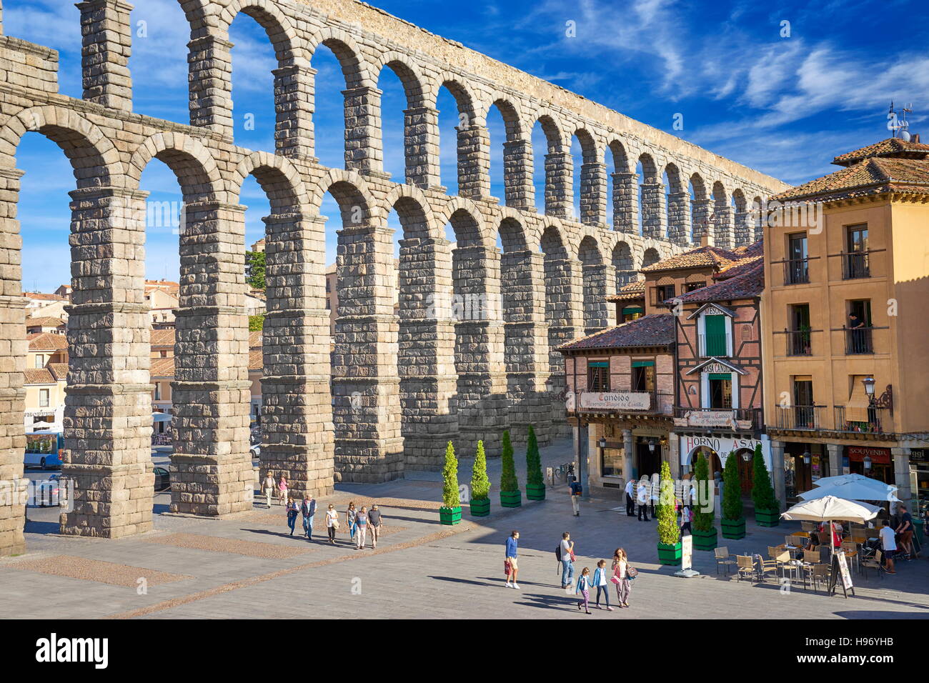 Romano ponte acquedotto di Segovia, in Spagna, UNESCO Foto Stock