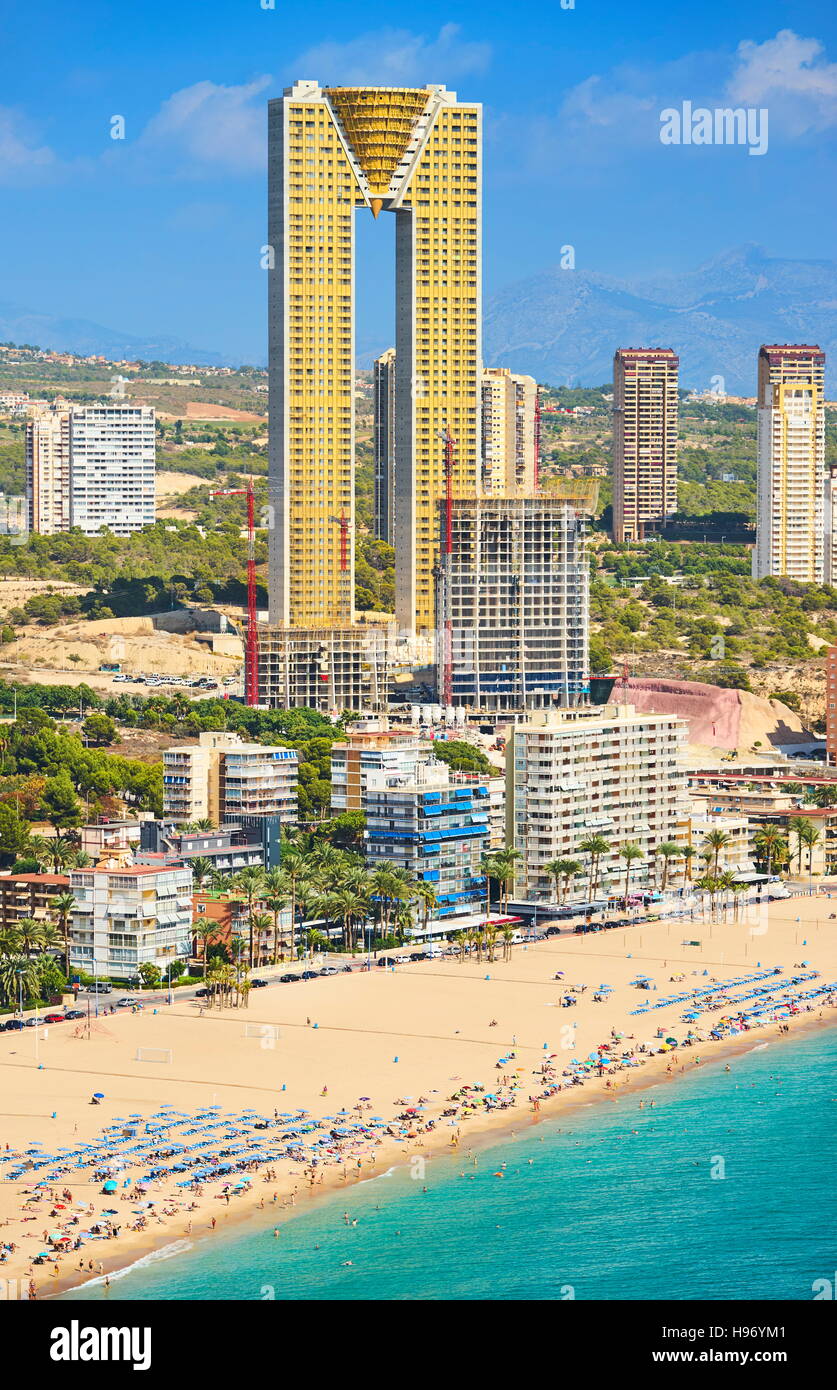 Spagna - Benidorm architettura moderna e la spiaggia del resort Foto Stock