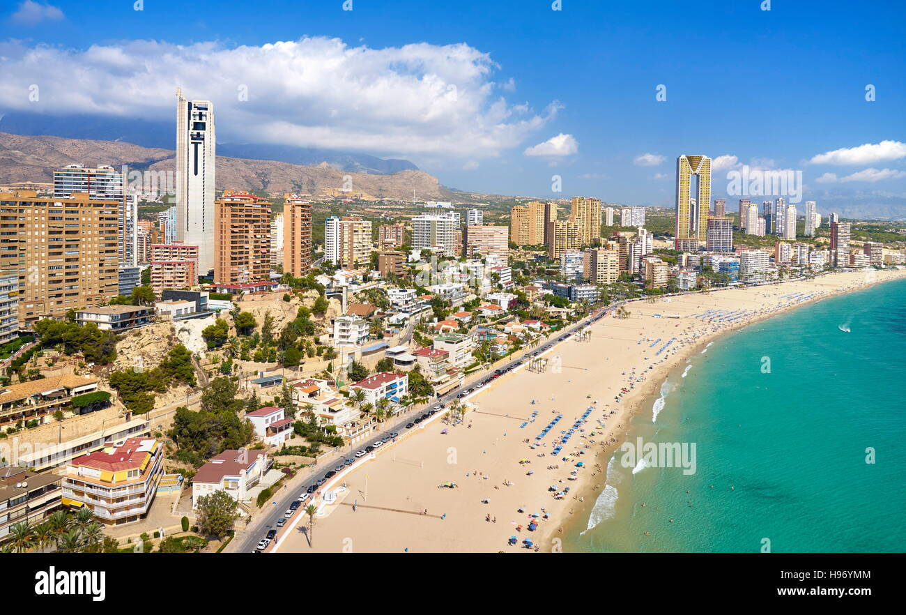 Vista aerea della Spiaggia di Benidorm, Spagna Foto Stock