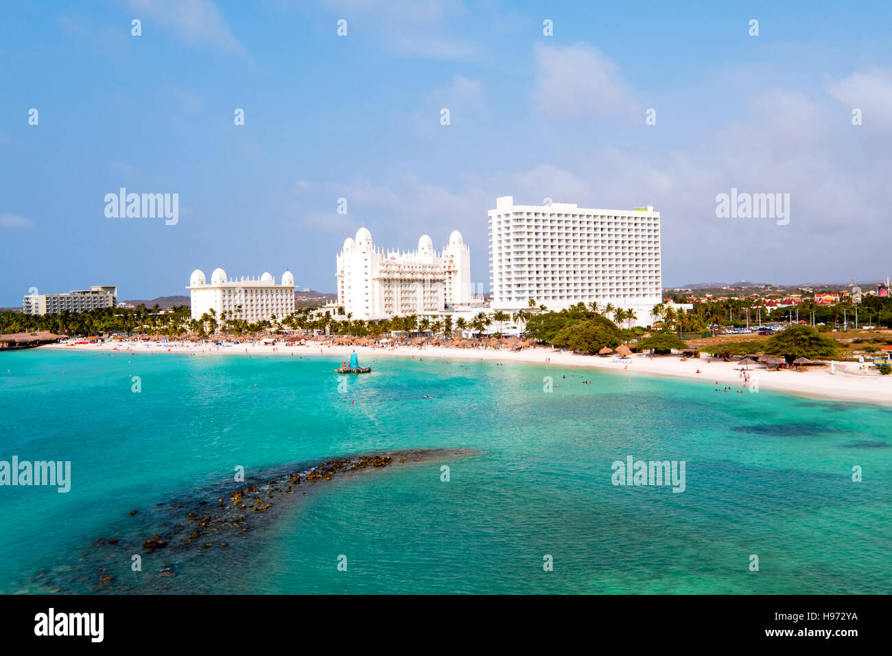 Antenna da Palm Beach su Aruba isola del Mar dei Caraibi Foto Stock
