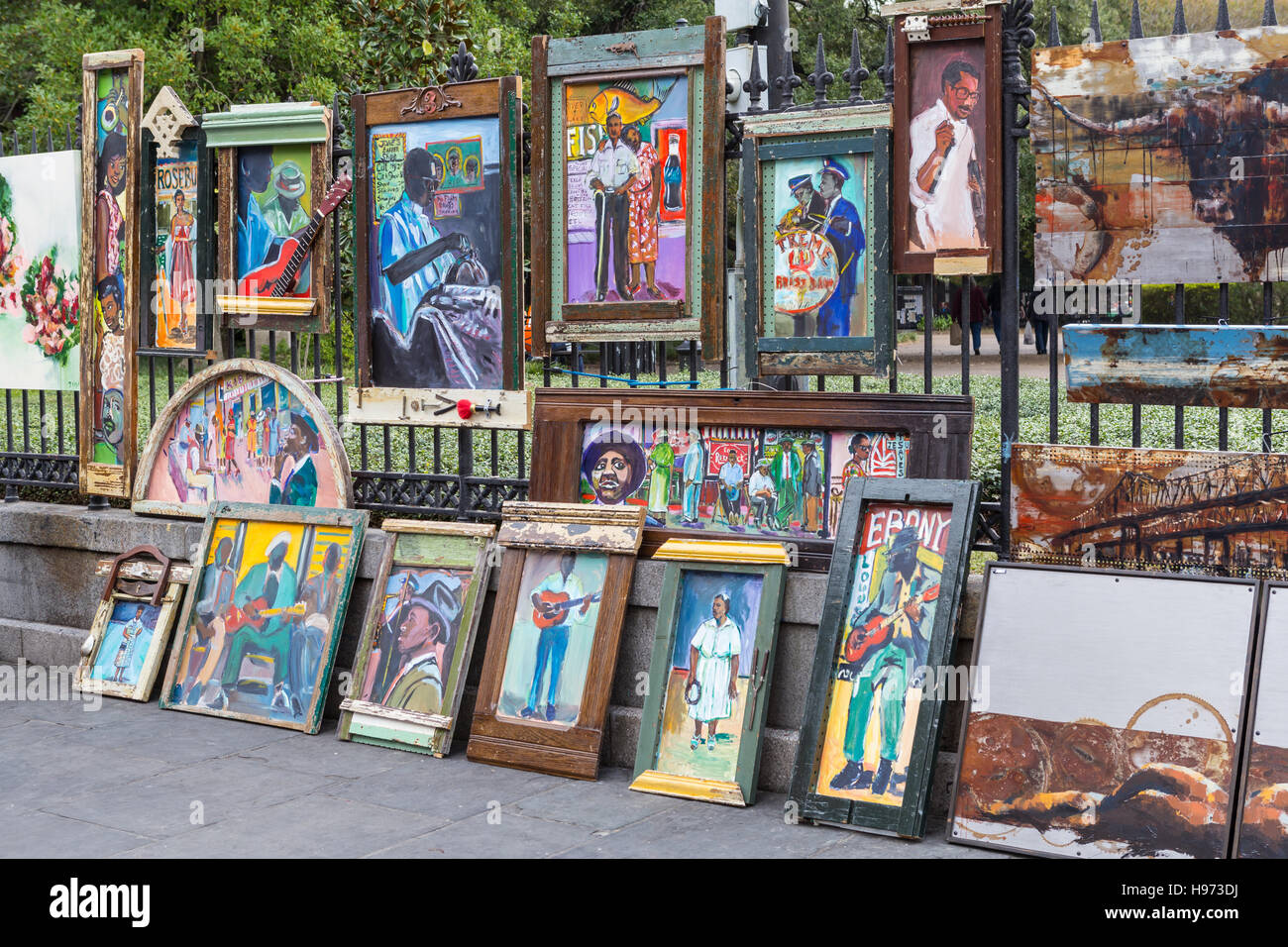 Arte in vendita in Jackson Square a New Orleans, Louisiana. Foto Stock