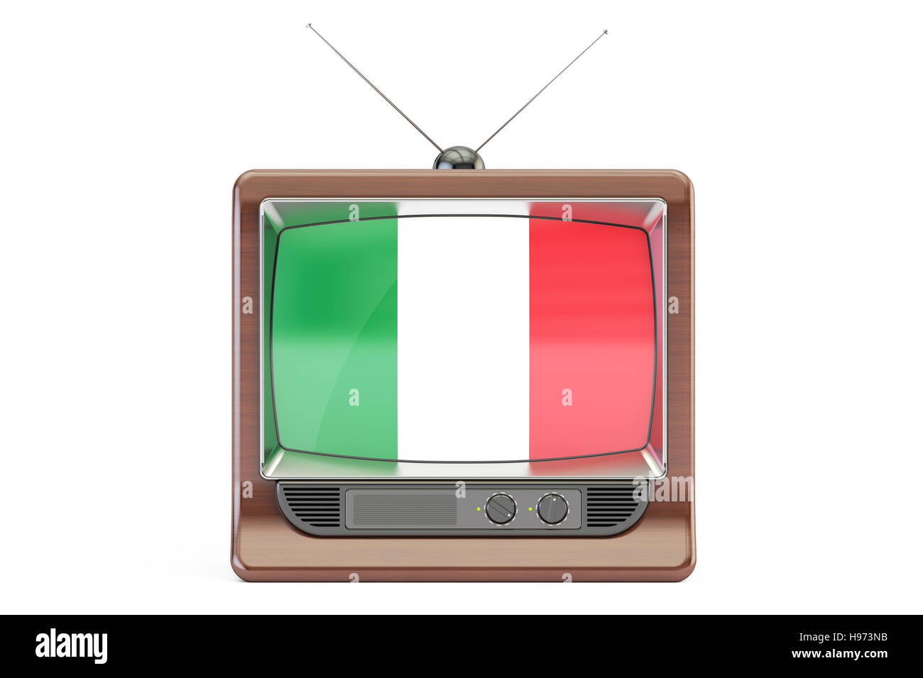 Televisore con la bandiera dell'Italia. Concetto di televisione, rendering 3D Foto Stock