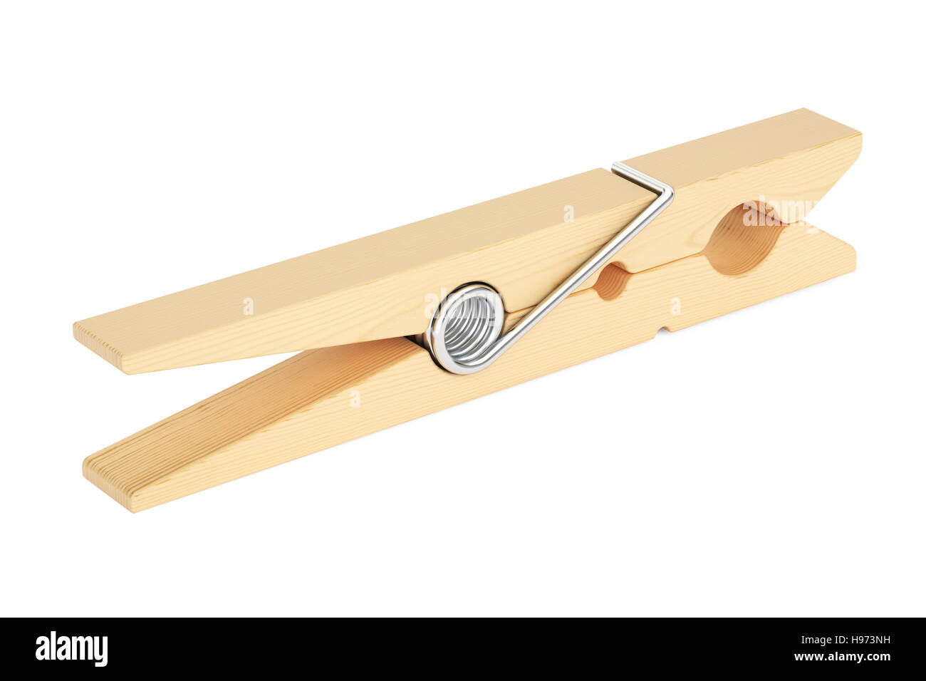 In legno, clothespin 3D rendering isolati su sfondo bianco Foto Stock