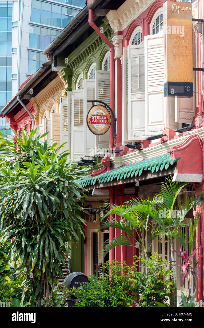 Architettura coloniale sulla Emerald Hill Road, zona centrale, Singapore Island (Pulau Ujong), Singapore Foto Stock